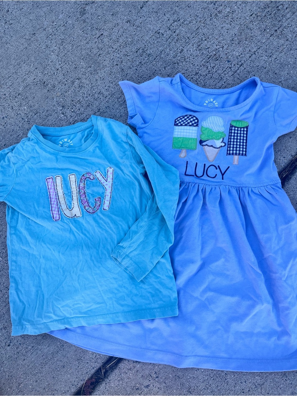 Primary Blue Kids Two-Piece Dress and Top Set with Ice Cream Appliqué